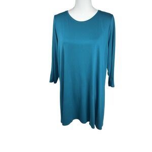 Eileen Fisher Tencel Jersey Tunic Top Teal Comfort Stretch Soft Cozy Active Sz L